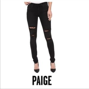 NWT - Paige Verdugo Ultra Skinny Black Destroyed Jeans Size 28